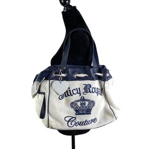 Juicy Royal Couture 2000s Vintage Rare Y2K Navy and white Silver Daydreamer Bag